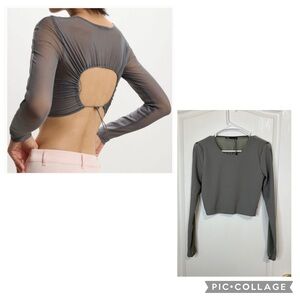 Zara Gray Open Back long sleeves mesh crop top size S